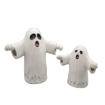 China Hand Painted Halloween Halloween Ghost Decoration LED Lighted Ceramic Halloween Decor For Halloween Party for sale