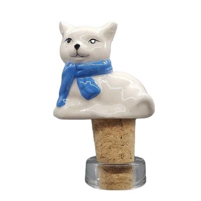 China Custom Halloween Cat Shape Wine Unique Bottle Stopper Ceramic Cat Shape Design Wine Vacuum Stopper for sale