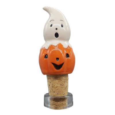 China Custom Ceramic Pumpkin Design Halloween Pumpkin Shape Wine Bottle Stopper Shape Wine Vacuum Stopper For Halloween Party for sale