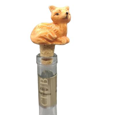 China Custom Ceramic Fox Shape Wine Bottle Stopper Unique Design Halloween Fox Shape Wine Vacuum Cork for sale