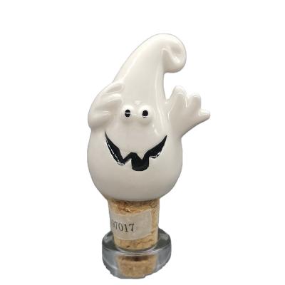 China Custom Halloween Ghost Design Ceramic Ghost Shape Wine Bottle Stopper Shape Wine Stopper For Halloween Party for sale