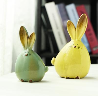 China Rabbit Design Factory Price Glazed Ceramic Easter Bunny Decorations For Easter Day for sale