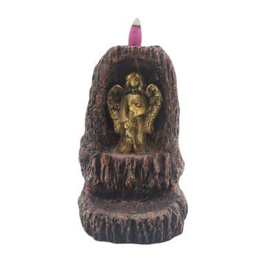 China Angel Design Waterfall Backflow Incense Burner Polyresin Overflowing Censers For Home Decor for sale