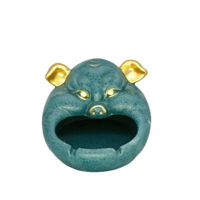 China Cartoon Ceramic Animal Household Pig Design Ashtrays Pig Shape Ceramic Ashtray For Home Living Room for sale