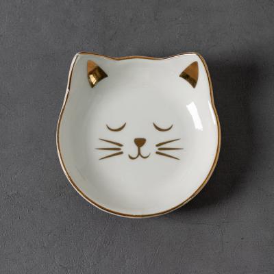 China case & Cute Cat Gold Ring Dish Trinket Displays Tray Ceramic Jewelry Plate for sale