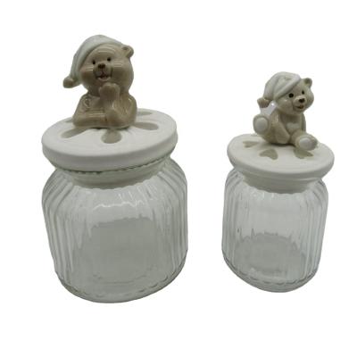 China Cheap Freshness Storage Wholesale Storage Glass Jar With Handcraft Ceramic Flower Glass Cookie Jar For Restaurant for sale