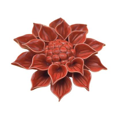 China Fine Glazed Handmade Ceramic Flower Design Factory Pirce Porcelain Red Color Flower Decoration For Wedding for sale