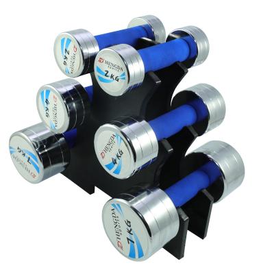 China Chrome sport dumbbells 1kg-10kg adjustable gym dumbbell set with bule foam for sale