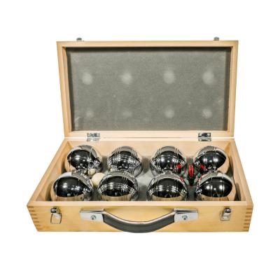 China Boccia Game 8 Metal Bocce Petanque Boules Wooden Box for sale