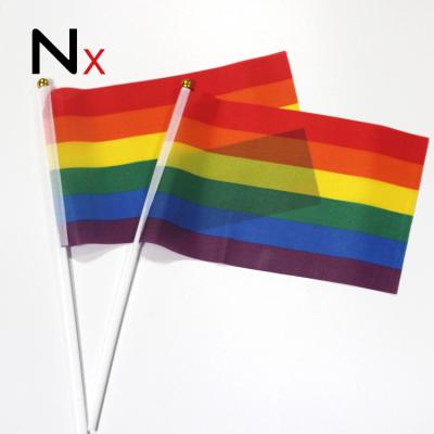 China Outdoor Activities Nuoxin 14*21cm Mini Rainbow Lgbt Gay Pride Hand Waving Flag With Fast Delivery for sale