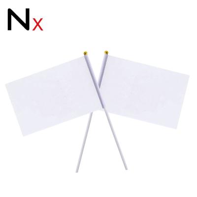 China Nuoxin Sublimation Blank Banner Single FLYING White Hand Flag With Plastic Sticks for sale