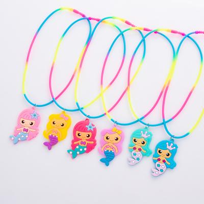 China Toy Promotional Party Supplies Children's Custom Necklace Mermaid PVC Pendant Necklace for sale