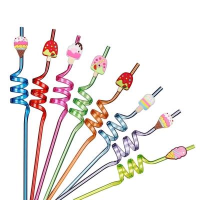 China Wholesale Sustainable/Environmentally Friendly Ice Series Colorful PVC Drinking Straw With Charms Cartoon Food Grade Custom Reusable Drinking Straw For Parties for sale