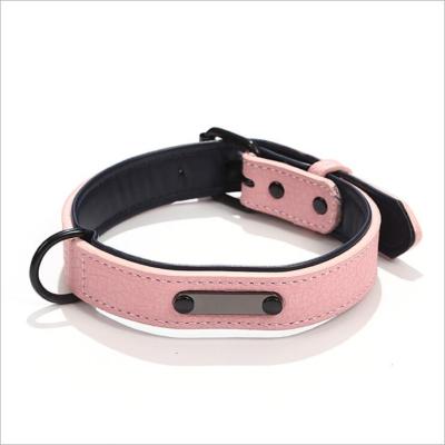 China Simple And Fashion Reflective PU Leather Solid Color Pet Microfiber Tag Dog Collar Adjustable Anti-lost Collar for sale