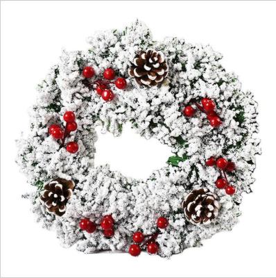 China Christmas Wreath Round Braids Pine Needles For Christmas Decoration Snowflake Christmas Wreath Handmade White Garland Festival Ornaments for sale