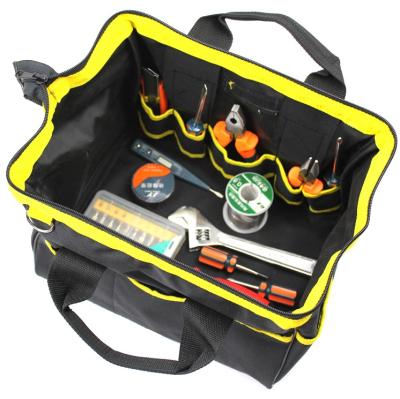 China Tool Bag 13 Inch Wide Mouth Storage Tool Bag Organizer 14 Pockets With Low Wear Resistant Tool Bags For Garden And Cars Electrician for sale