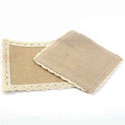 China Durable Waterproof Jute Coaster with Lace Edge Place Mat Burlap Wedding Decor Decoracion Vintage Rustic Wedding Decoration for sale