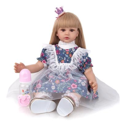 China stuffed & Plush Toy 24 Inch Princess Reborn Girl Baby Doll 60cm Cloth Body Long Hair Stunning Baby Dolls With White Dress For Kid Birthday Christmas Gifts for sale