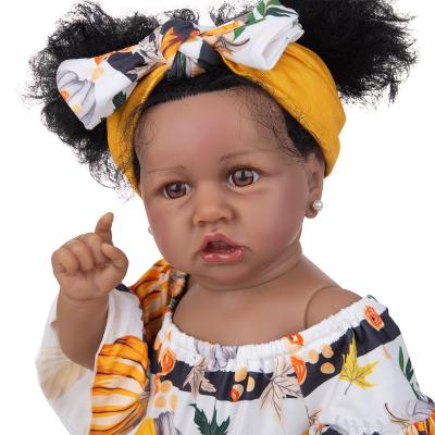 China stuffed & 57cm Handmade Reborn Baby Fiber Hair Skin Girl's Day Gifts Plush Toddler Reborn Dolls Toy Black Full Silicone Body Realistic Doll Kids for sale