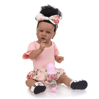 China stuffed & Newborn Baby Toddler Bath Doll Black Skin Toy Full Body Silicone Africa Plush Touch Reborn Dolls 57cm Real Toys Kids Birthday Christmas Gift for sale