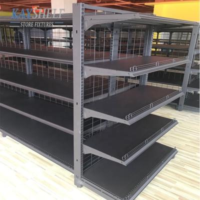 China Competitive Price Double Sided Gondola Wire Mesh Grid Back Panel Supermarket Shelf for sale