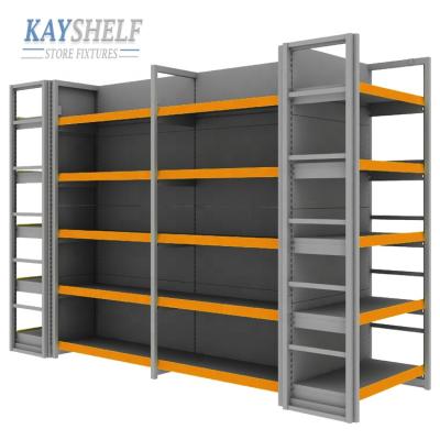 China Double Sided Powder Coated Surface Treatment And Knock Down Construction Gondola Rack Supermarket Shelf for sale