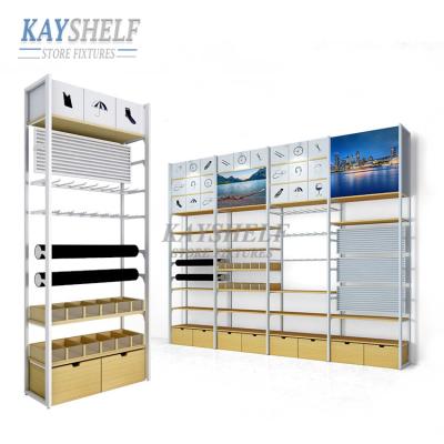 China Shop etc minso groceries supermarket wooden free standing shelf custom modern rack display for sale