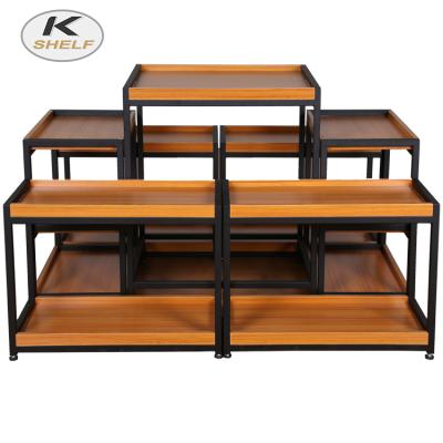 China Eco - Friendly Green Food Outlet Wooden Display Rack / Store Display Wooden Shelf for sale