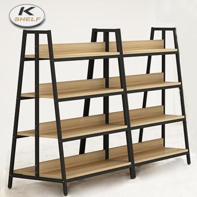 China The steel frame with wooden shelf exclusive design retail store shoes display rack for sale for sale