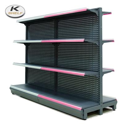 China Double Sided Double Sided Peg Board Store Shelving , Metal Gondola Display Stand For Supermarket for sale