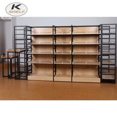 China Eco-friendly Multifunctional MDF Food Rack Bakery Display Stand Bread Rack for sale