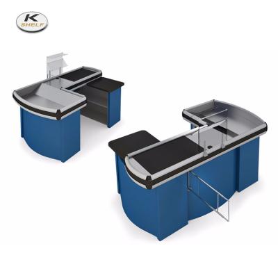 China Corrosion Protection Retail Store Cashier Checkout Counters Used In Supermarket / Checkout Counter With Conveyor Belt for sale