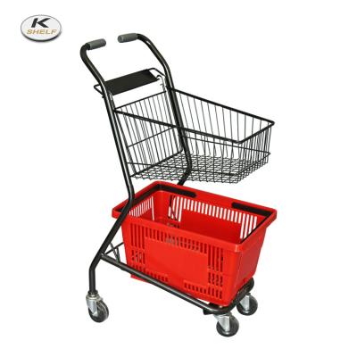 China Eco - Friendly Retail Used Supermarket 2 Tier Shopping Trolley With Double Basket For Sale for sale