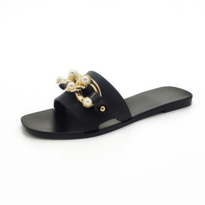 China Fashion Trend Jelly Slipper Low Moq Pearl Flip Flops Women Pvc Slipper Chain Slips For Women Jelly Shoes for sale