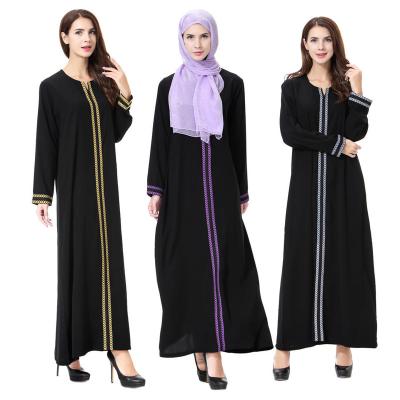 China Customerized Wholesale Muslim Latest Women Ramadan Clothes Long Sleeve Embroidered Black Abaya Middle East Arab Islamic Print Maxi Dress for sale