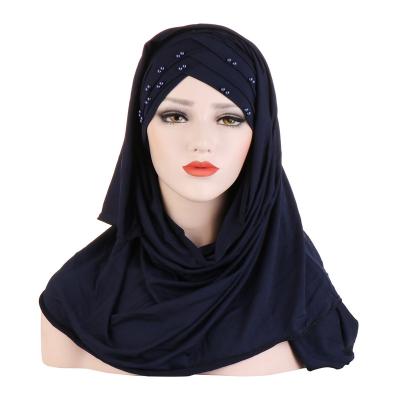 China Soft Smooth Feeling 2023 Muslim Hijab For Women Silk Pearl Hijab Scarf Muslin Solid Color Silk Headscarf Women Islamic Shawls Headband Muslim Lady for sale