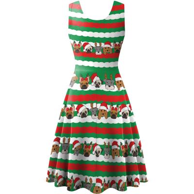 China Breathable Europe 2023 Hot Sale Women's Christmas skirt women's halter women's sleeveless dress with digital print for sale