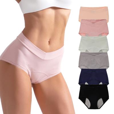 China Anti-Bacterial In stock 6 colors plus size high waist cotton underwear women's leak proof menstrual period panties for sale