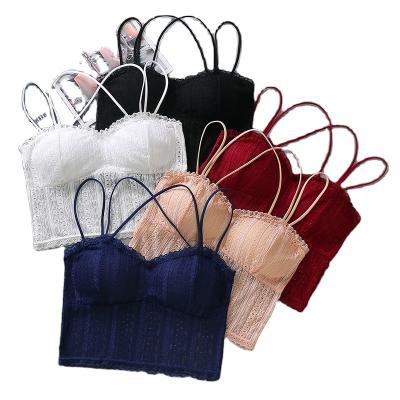 China QUICK DRY Hot Selling Bra Thin Cross Strap Chest Wrap Lace Beautiful Back No Steel Ring With Breast Pad Support Suspender Vest Br for sale