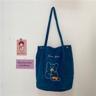 China 2021 Fashion Cute Corduroy Embroidery Shoulder Bag Handbag Bags Canvas Tote Bag Canvas Bag for sale