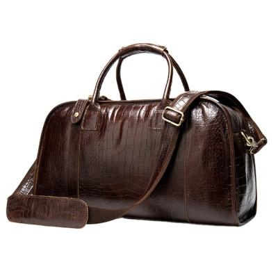 China Large Capacity Crazy Crocodile Leather Man Bag Leather Travel Wear Vintage Horse Single-Shoulder Luggage Bag for sale