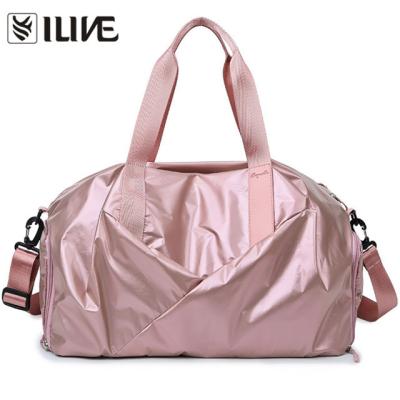 China Fashion Fleece Woman Sport Duffle Lady Oem Logo Shoe Pink Travel Waterproof Compartment Gym Bag Custom Eco-Friendly for sale