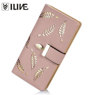 China 2019 Trend Designer RFID Leather Hollow Rose Gold Foil Wallet Women for sale