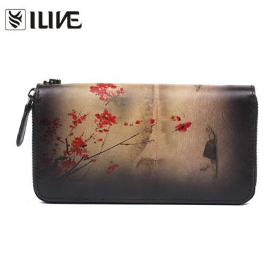 China RFID Women's RFID Blocking Luxury Waxed Genuine Leather Large Capacity Clutch Wallet Card Multi Organizer for sale