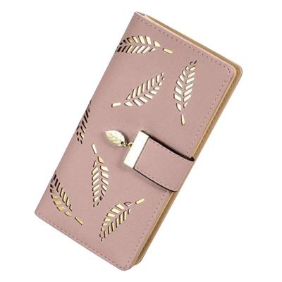 China RFID Lace Up Leather Bifold Zipper Buckle Leather Long Leaf Women's Wallet Purse Card Holder Purse Elegant Clutch Wallet Purse Woman for sale