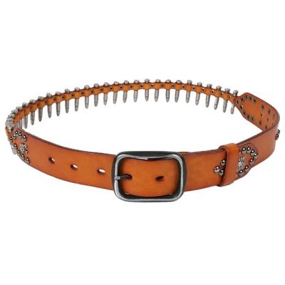 China Luxury Genuine Italian Wear Vintage Belts Metal Studs Genuine Leather Belts Luxury Boy's Belts for sale