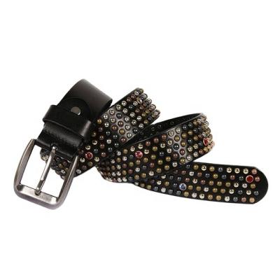 China Use New Fashion Western Rhinestone Belts Men Studded Belts With Top Cowhide Leather Belts for sale