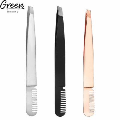 China Beauty Care Make Eyebrow Tools Inclined Tip Type Tweezers Stainless Steel Eyebrow Plucking Comb Mini Eyebrow Tweezers for sale