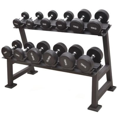 China Modern Hot Sale Gym Fitness Equipment Round Dumbbell Dumbbell Rack Modern Main Hexagonal Storage Rack Double Tier Dumbbell Rack for sale