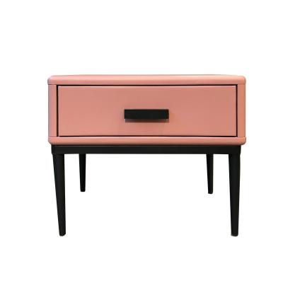 China Modern Wood Style Bedside Table Pink Bedroom Nightstands With One Drawer for sale